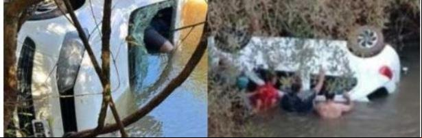 Veículo cai da ponte e duas pessoas morrem; criança de 8 anos é resgatada